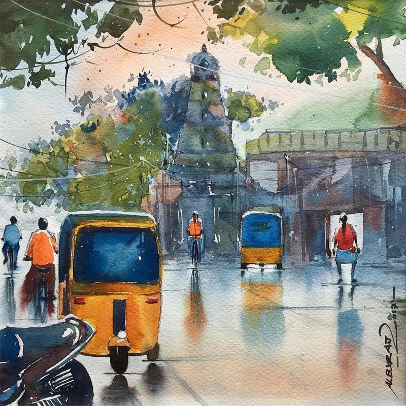 Painting 27 by Alexraj | Painting Figurative Watercolor Urban
