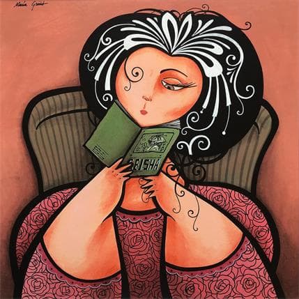 Painting Reader by Maria Grino | Painting Figurative Mixed Life style