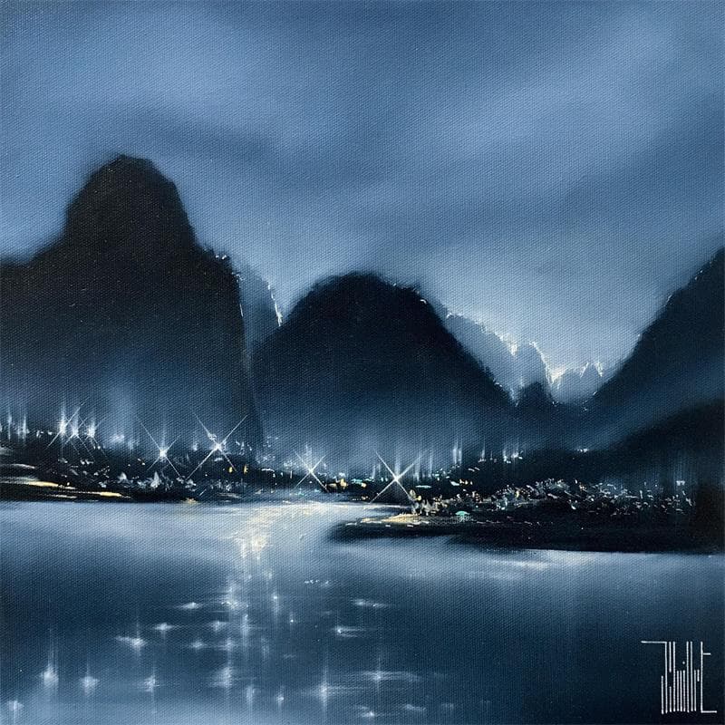 peinture paysage montagne de nuit