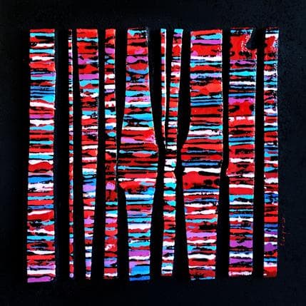 Peinture BC10 - Fine multi rouge bleu par Langeron Luc | Tableau Abstrait Mixte minimaliste