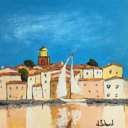 Peinture Saint-Tropez, le voilier par Sabourin Nathalie | Tableau Figuratif Huile Icones Pop