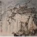 Painting Watching Waterfall by Sanqian | Painting Figurative Mixed Landscapes