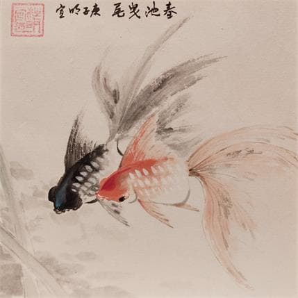 Peinture Soft Tails In The Water par Du Mingxuan | Tableau Figuratif Aquarelle animaux