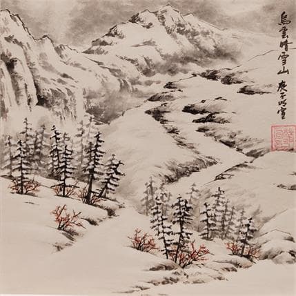 Painting Snowy Mountains by Du Mingxuan | Painting Figurative Mixed Landscapes