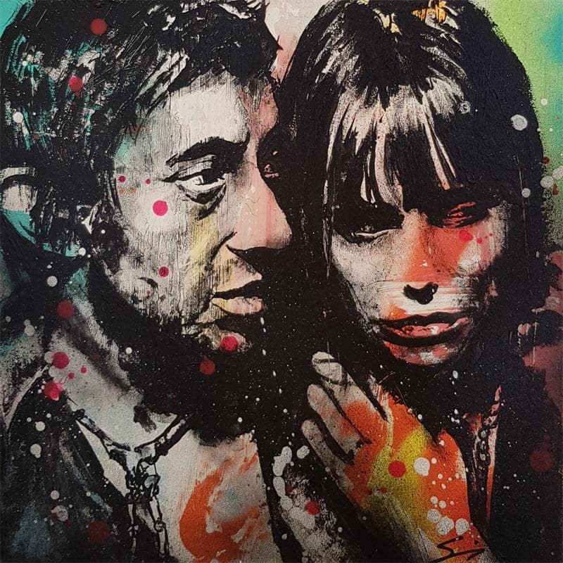 Peinture Serge Gainsbourg and jane par Mestres Sergi | Tableau Pop-art Graffiti Icones Pop