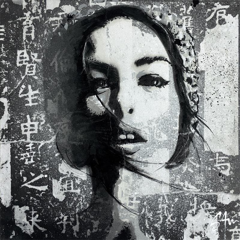 Peinture Hainan par S4m | Tableau Street Art Acrylique noir & blanc, Portraits