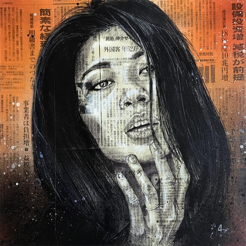 Painting Lady in orange by S4m | Painting Street art Portrait Acrylic