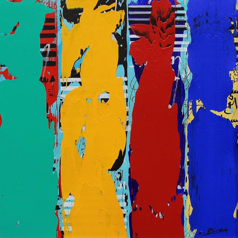 Peinture Bandes Colorées n°60 par Becam Carole | Tableau Abstrait Huile minimaliste, Portraits