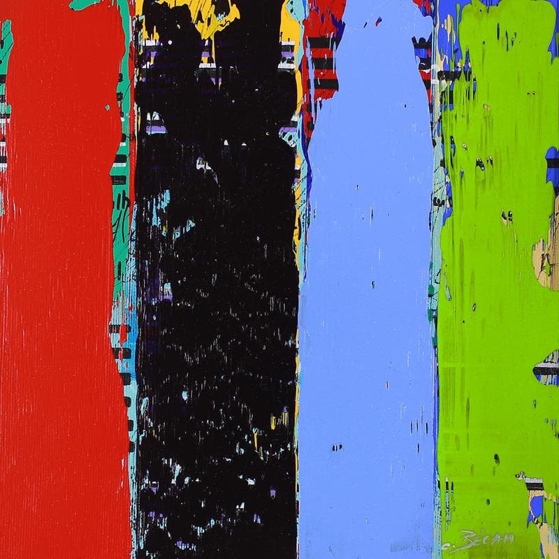 Peinture Bandes Colorées n°62 par Becam Carole | Tableau Abstrait Huile minimaliste, Portraits
