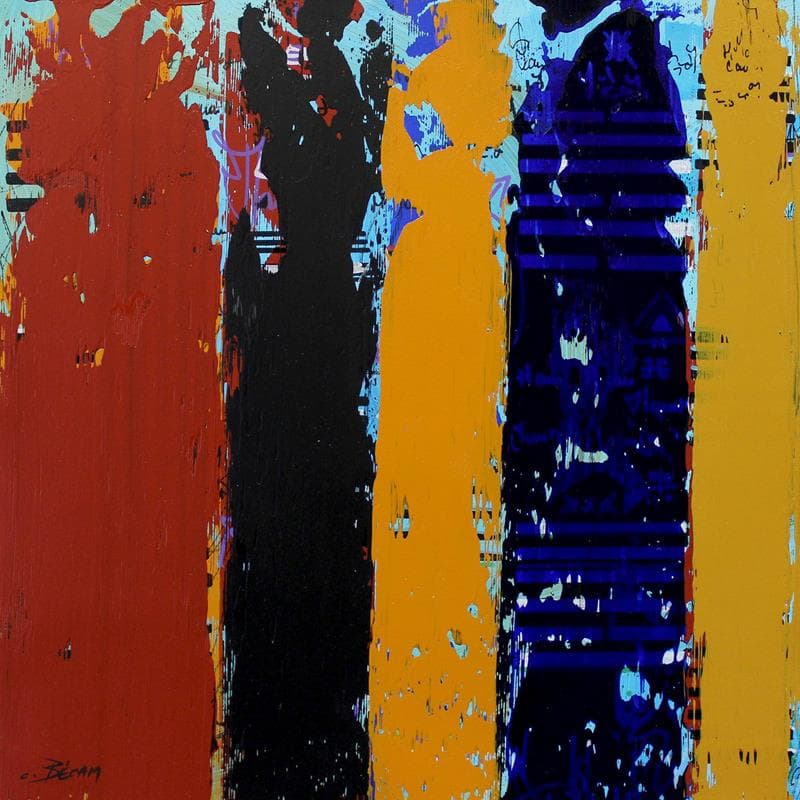 Peinture Bandes Colorées n°70 par Becam Carole | Tableau Abstrait Minimaliste Huile