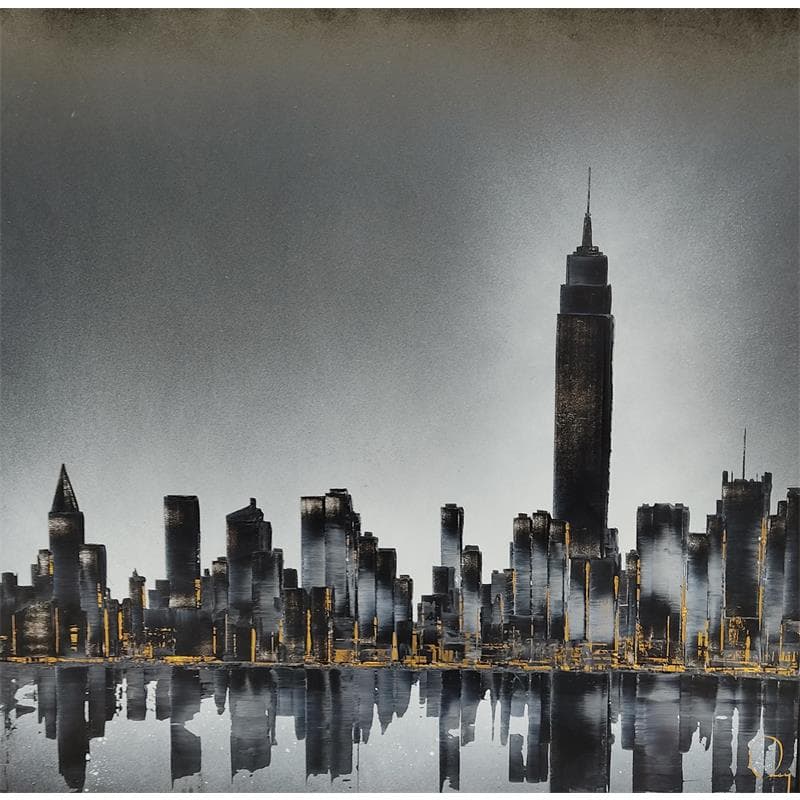 Painting EMPIRE STATE by Rey Julien | Painting Figurative Mixed Urban Minimalist Black & White