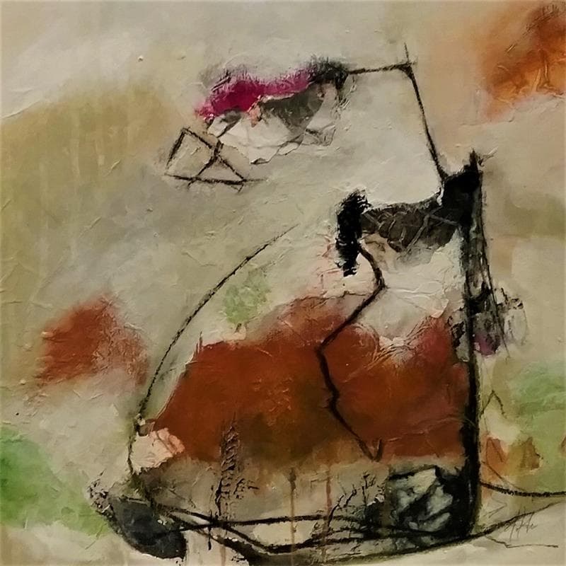 Peinture La belle saison 1 par Han | Tableau Abstrait Mixte Paysages minimaliste