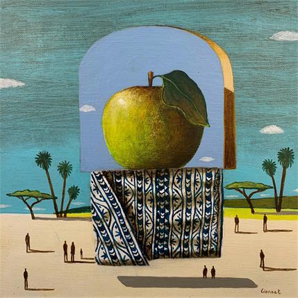 Peinture Pomme fenêtre par Lionnet Pascal | Tableau Surréaliste Acrylique minimaliste