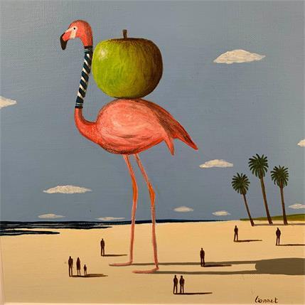 Peinture Flamant rose pomme par Lionnet Pascal | Tableau Surréaliste Acrylique animaux, minimaliste