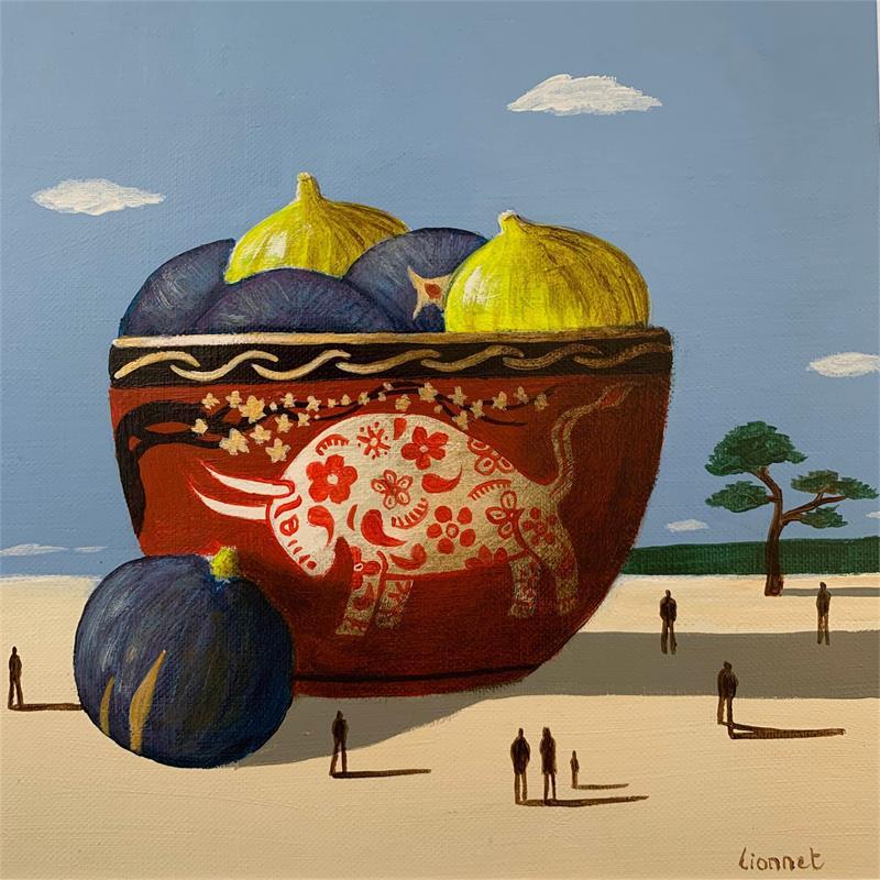 Painting Figues et bol by Lionnet Pascal | Painting Surrealism Acrylic Minimalist