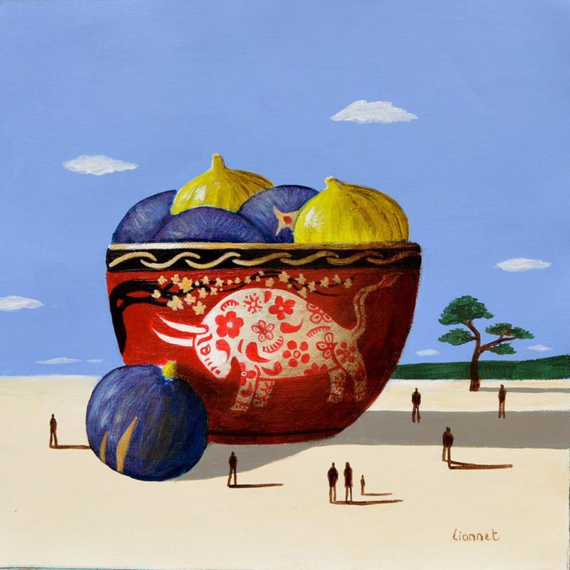Painting Figues et bol by Lionnet Pascal | Painting Surrealism Minimalist Acrylic