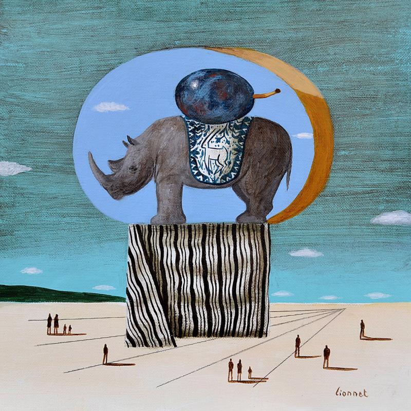 Peinture Fenêtre rhinocéros par Lionnet Pascal | Tableau Surréalisme Acrylique Minimaliste