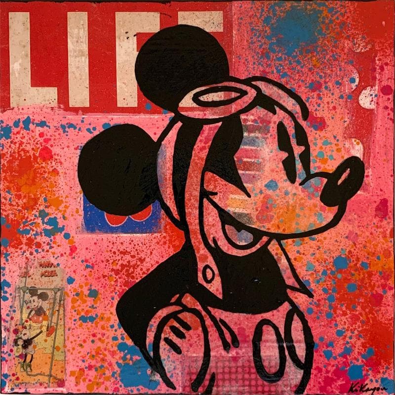 Gemälde Mickey aviator von Kikayou | Gemälde Figurativ Porträt Pop-Ikonen Graffiti Öl