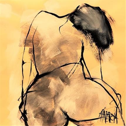 Painting Jaune paille 2 by Chaperon Martine | Painting Figurative Mixed Nude