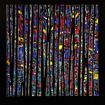 Painting Bande color 20 Stripe Multi bleu by Langeron Luc | Painting Abstract Mixed Minimalist