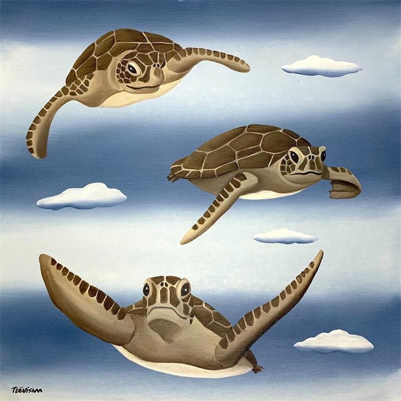 Painting Flying turtles by Trevisan Carlo | Painting Oil