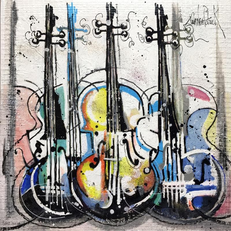 Painting Happy Pop violins by Cornée Patrick | Painting Pop-art Acrylic Music