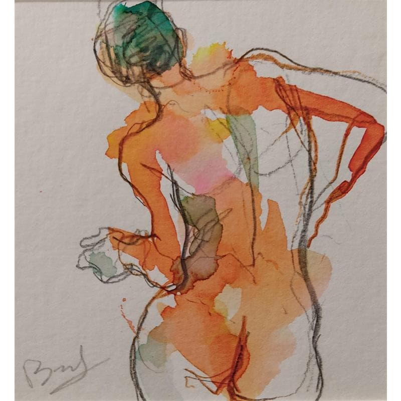 Painting léonie de dos by Brunel Sébastien | Painting Figurative Watercolor Nude