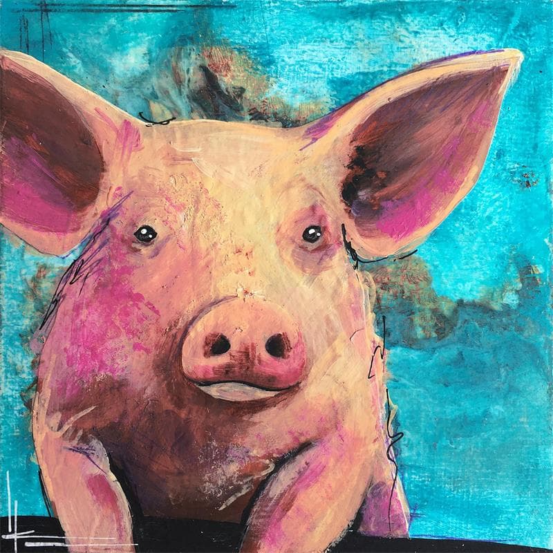 Peinture Tout est bon dans le cochon par Locoge Alice | Tableau Figuratif Mixte animaux