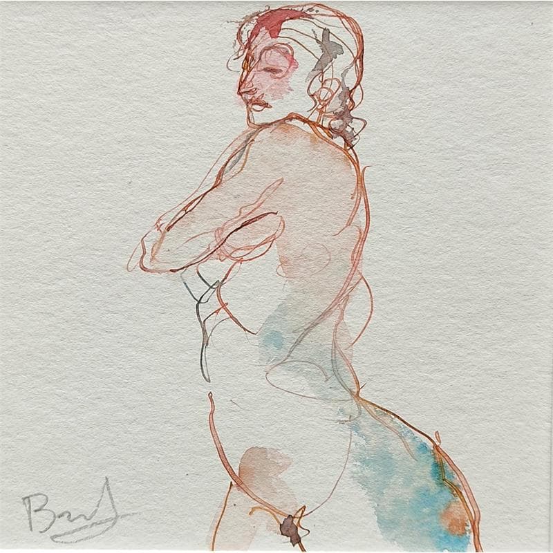 Painting méline rose et bleue by Brunel Sébastien | Painting Figurative Watercolor Nude