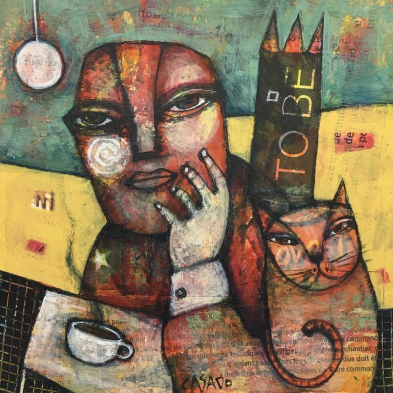 Peinture Coffee par Casado Dan  | Tableau Art Singulier Acrylique, Collage Animaux, Scènes de vie
