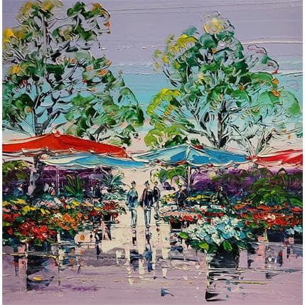 Painting Le grand marché aux fleurs by Corbière Liisa | Painting Figurative Oil Landscapes, Marine