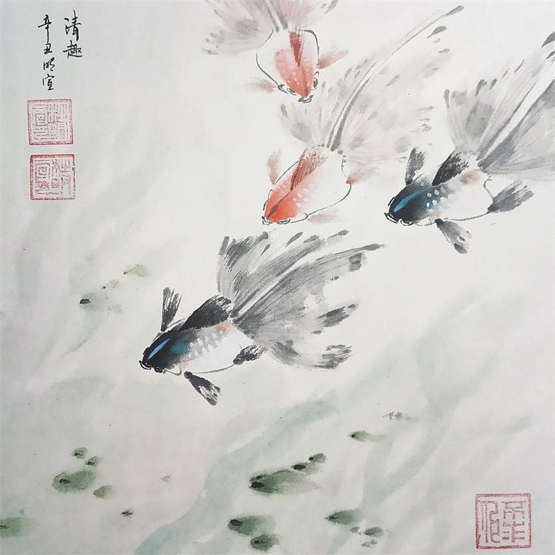 Painting Under the ripples by Du Mingxuan | Painting Figurative Watercolor Animals