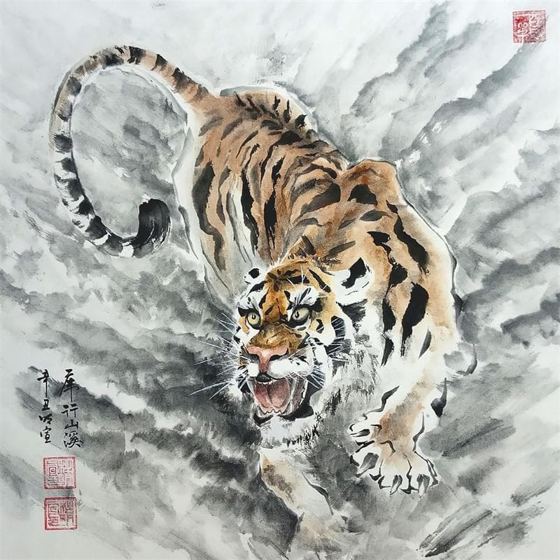 Painting Burning eyes by Du Mingxuan | Painting Figurative Watercolor Animals