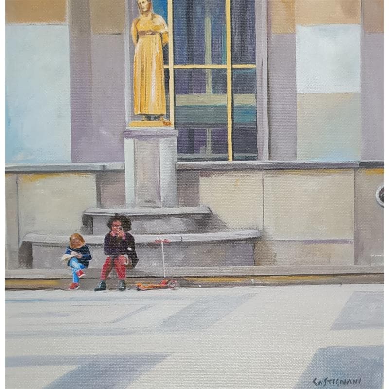 Painting Trocadero 2 by Castignani Sergi | Painting Figurative Urban Life style Oil Acrylic