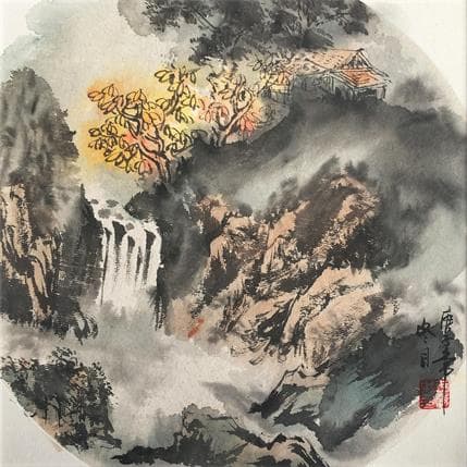 Peinture Water fall par Yu Huan Huan | Tableau Figuratif Mixte Paysages