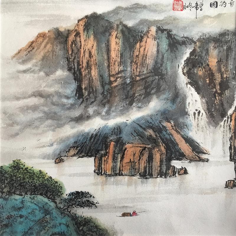 Painting Fishing spirit by Yu Huan Huan | Painting Figurative Mixed Landscapes