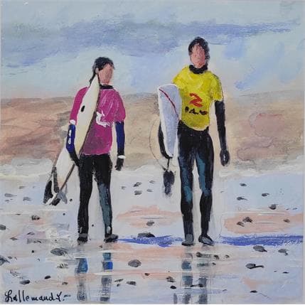 Painting Surfeurs by Lallemand Yves | Painting Figurative Oil Life style, Marine, Pop icons