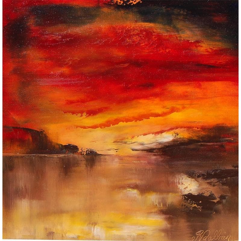 Peinture Nuit rouge par Dalban Rose | Tableau Figuratif Paysages Huile