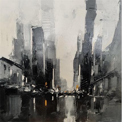 Painting Black and white NYC traffic by Castan Daniel | Painting  Oil Urban