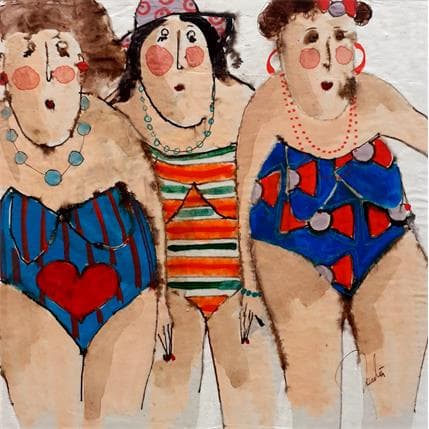 Painting Marguerite, Loreta, Paule by Colombo Cécile | Painting Figurative Mixed Life style