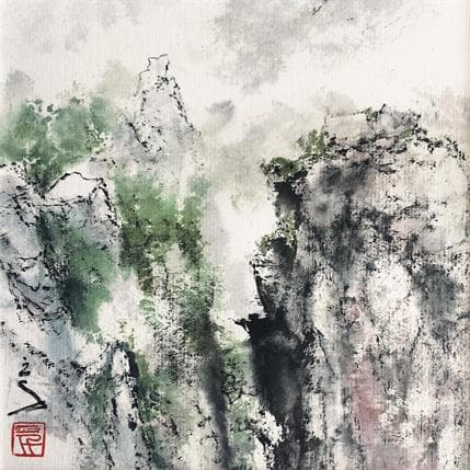 Peinture Hazy Mountains par Sanqian | Tableau Figuratif Mixte Paysages