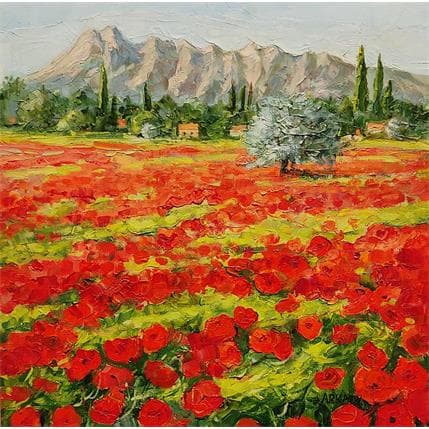 Painting champ de coquelicots by Arkady | Painting Figurative Oil Landscapes