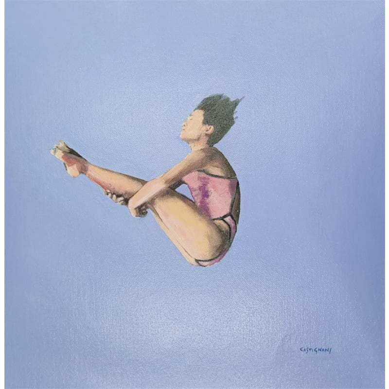 Painting sauter athlete by Castignani Sergi | Painting Figurative Life style Oil Acrylic