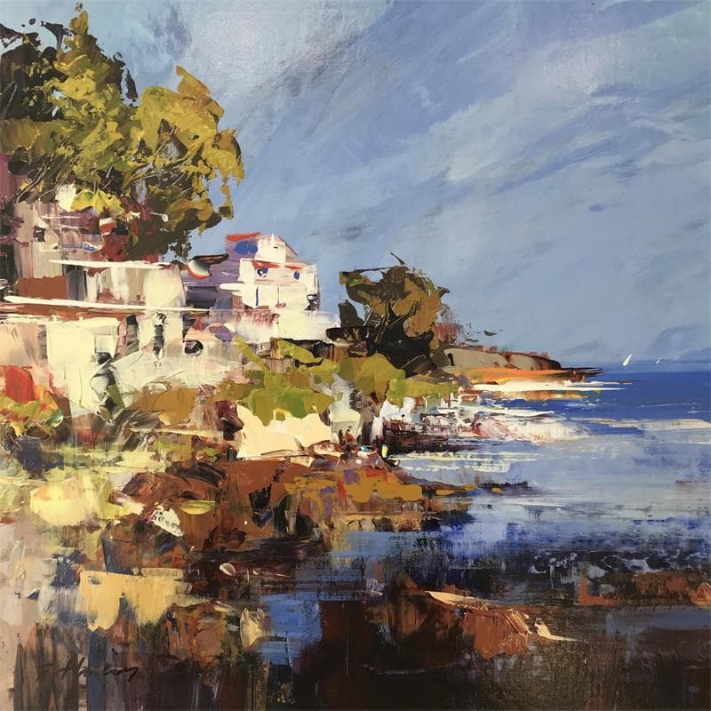 Painting Le chemin du littoral by Frédéric Thiery | Painting Figurative Landscapes Marine Acrylic