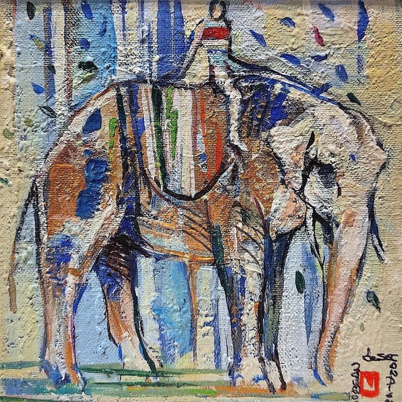 Painting L’éléphant 1 by Machi | Painting Figurative Life style Oil Acrylic