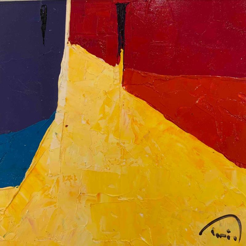 Painting THE YELLOW SQUARE by Tomàs | Painting Abstract Minimalist Cardboard Oil
