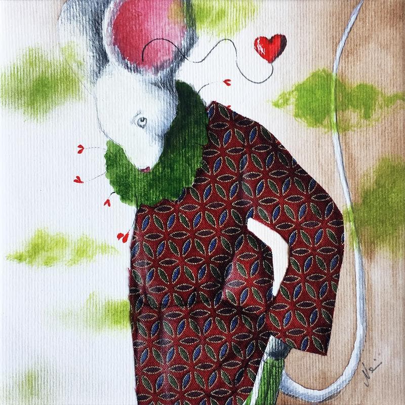 Painting A l'écoute du cœur by Nai | Painting Illustrative Mixed Animals